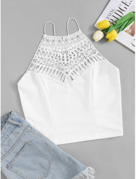 Contrast Crochet Cami Top