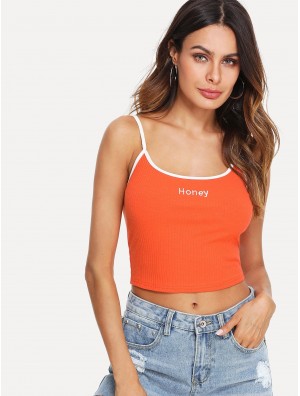 Neon Orange Letter Embroidered Cami Top