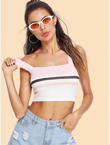 Thick Strap Striped Crop Top