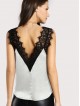 Lace Trim Double V Neck Satin Top