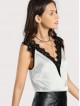 Lace Trim Double V Neck Satin Top