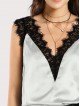 Lace Trim Double V Neck Satin Top