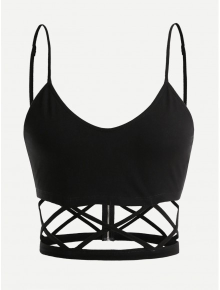 Zip Back Cutout Crisscross Cami Top