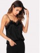 Eyelash Lace Trim Button Up Cami Top