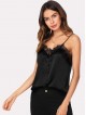 Eyelash Lace Trim Button Up Cami Top