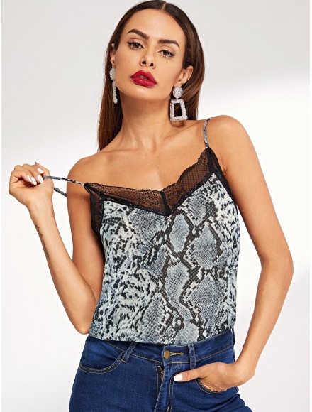 Contrast Lace Snake Skin Cami Top