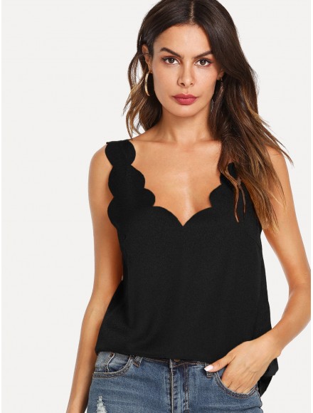 Plunging Neck Scallop Edge Top