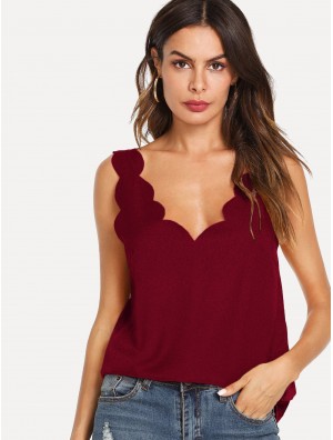 V Neck Scallop Edge Top