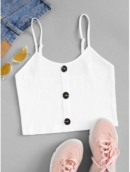 Button Up Rib-knit Cami Top