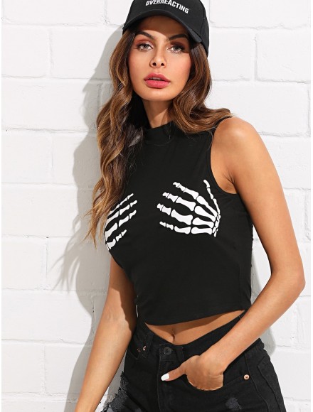 Skeleton Hands Print Crop Top