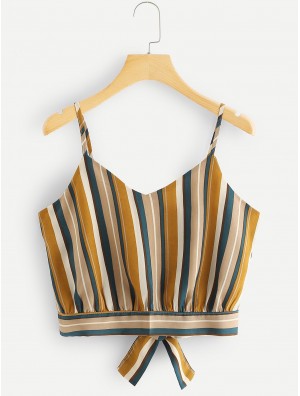 Vertical Stripe Knot Back Vest