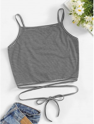 Criss Cross Knot Hem Striped Cami Top