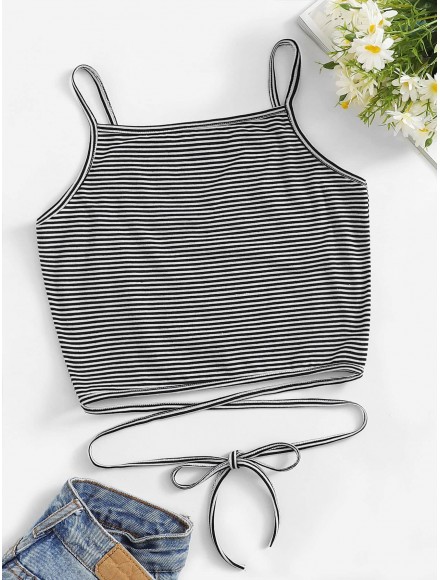 Criss Cross Knot Hem Striped Cami Top