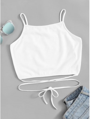 Criss Cross Knot Hem Solid Cami Top