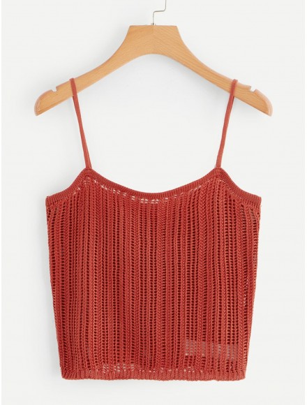 Solid Eyelet Crop Cami Top