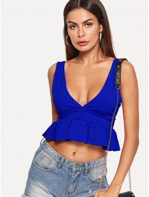 V-Neckline Ruffle Hem Top