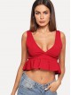 V Neckline Ruffle Hem Top