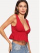 V Neckline Ruffle Hem Top