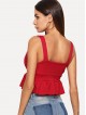 V Neckline Ruffle Hem Top