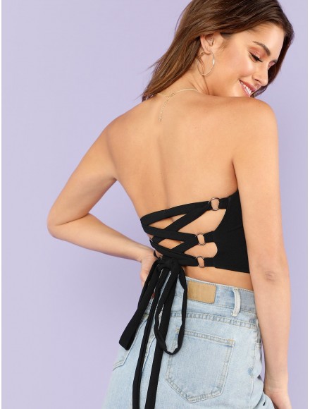 Grommet Lace Up Back Crop Top