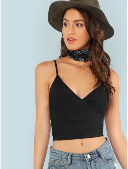 Backless Surplice Wrap Crop Cami Top