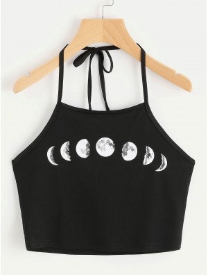 Halter Neck Moon Phases Print Cami Top