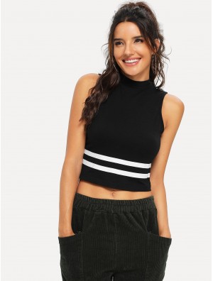 Mock Neck Striped Shell Top