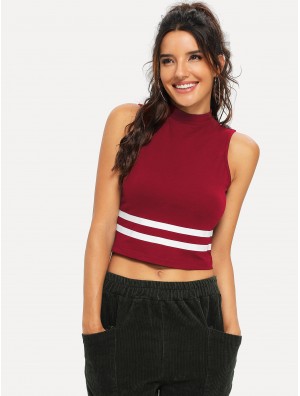 Crop Mock Neck Striped Tank Top