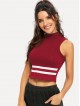 Crop Mock Neck Striped Tank Top