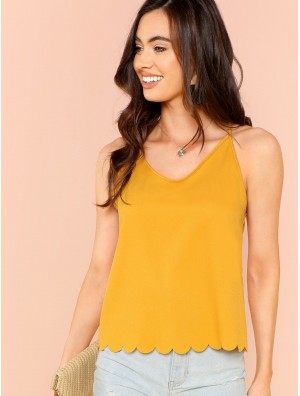 Overlap Back Scallop Hem Crop Top