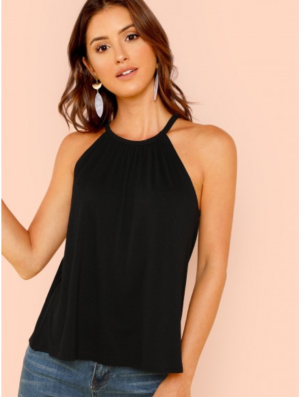 Slit Back Solid Halter Top