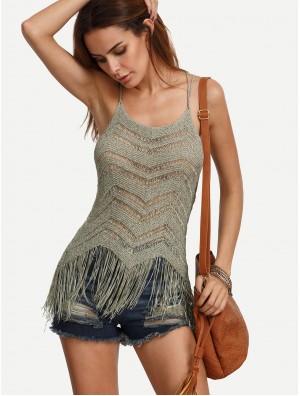 Fringe Hem Knitted Cami Top