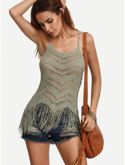 Fringe Hem Knitted Cami Top