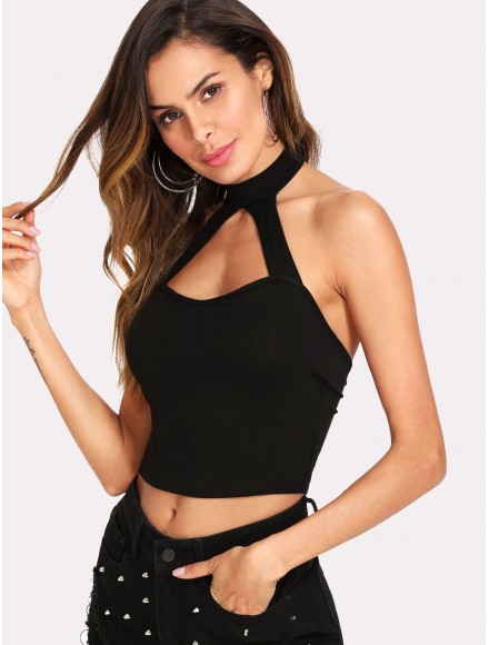 Open Front Halter Crop Top