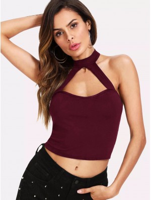 Open Front Halterneck Crop Top