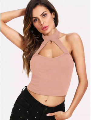 Crop Cut Out Front Halter Top