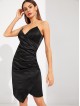 Ruched Surplice Wrap Dress With Chain Strap