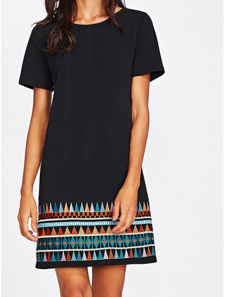 Aztec Embroidered Hem Dress