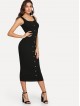 Button Front Rib Knit Pencil Dress