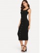 Button Front Rib Knit Pencil Dress