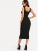 Button Front Rib Knit Pencil Dress