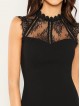 Sheer Eyelash Lace Yoke Solid Dress