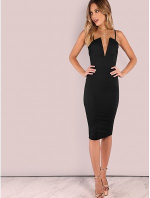 Plunging Bust Bandeau Bodycon Midi Dress