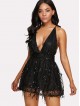 Sequin Contrast Backless Tie Back Slip Dress