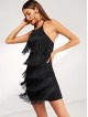 Tiered Fringe Halter Bodycon Dress