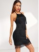 Tiered Fringe Halter Bodycon Dress