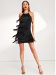 Tiered Fringe Halter Bodycon Dress