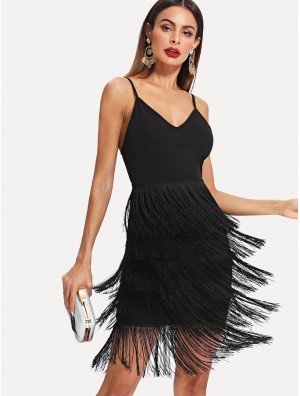 Layered Fringe Bodycon Cami Dress