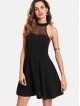 Mesh Yoke Open Back Skater Dress