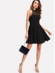 Mesh Yoke Open Back Skater Dress